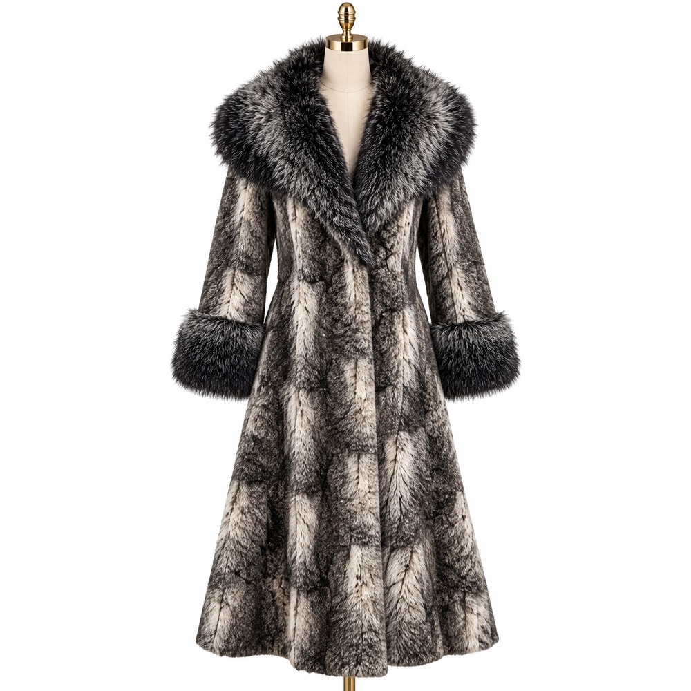 1970's Vintage Schwartex Kronenfeld Faux Fur Long Coat Glamorous Winter Mob Wife